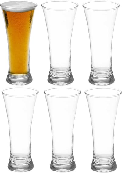 Vivalto Bierglazen - Flutes/vaas - transparant glas - 6x stuks - 320 ml - Conische vorm - Cadeau