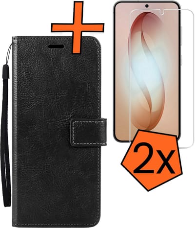 Hoes - Met 2x Screenprotector - Geschikt voor Samsung Galaxy S26 - Luxe Pasjeshouder - Bookcase Portemonee - Flip Case - Kunstleer Book Case - Flipcase Hoes - Book Cover - Walletcase - PortemonneeHoes - Zwart