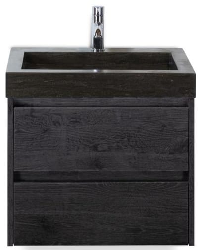 Dante Badmeubelset 60 cm - Black Oak - Wastafel Hardsteen Wit Lucca