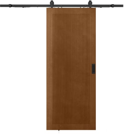 Vente-unique Zwevende schuifdeur in hout en MDF met opbouwsysteem - donker naturel - H205 x L73 cm - SANDORA