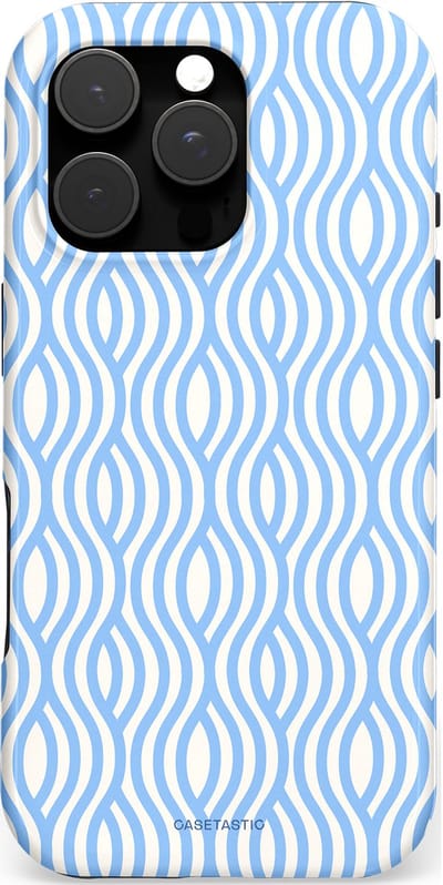 Casetastic hoesje geschikt voor Apple iPhone 16 Pro - MagSafe - Dubbellaagse bescherming - Zeegolf Patroon - Fashion Case - Lichtblauw Wit Lichtgrijs