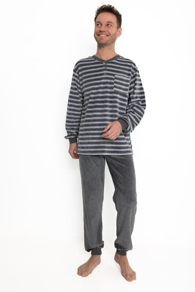 Outfitter - winter heren pyjama 451920 - warm velours - grijs - maat L