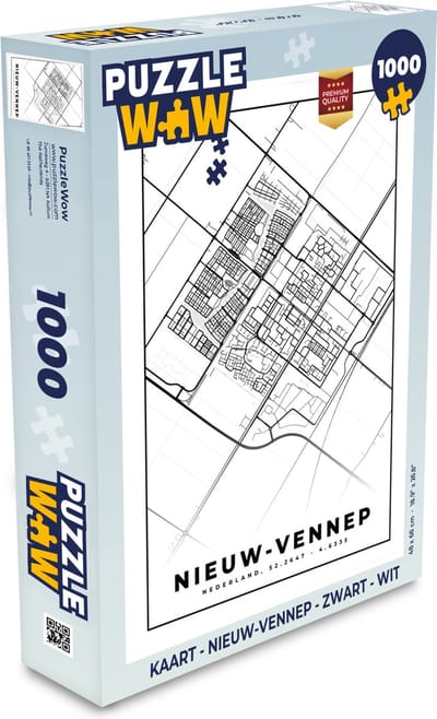 Puzzel Kaart - Nieuw-Vennep - Zwart - Wit - Legpuzzel - Puzzel 1000 stukjes volwassenen