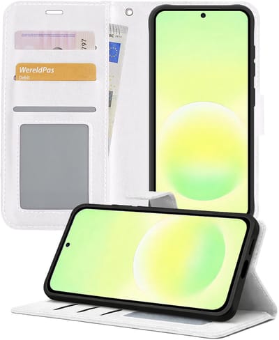 Hoesje - Met Pasjeshouder - Geschikt voor Samsung Galaxy A57 - Luxe Bookcase Portemonee - Flip Case - Kunstleer Book Case - Flipcase - Book Cover - Walletcase - Portemonneehoes - Telefoonhoesjes - Wit