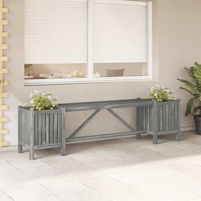 vidaXL - Tuinbank - met - 2 - plantenbakken - 150 - cm - massief - acaciahout - grijs