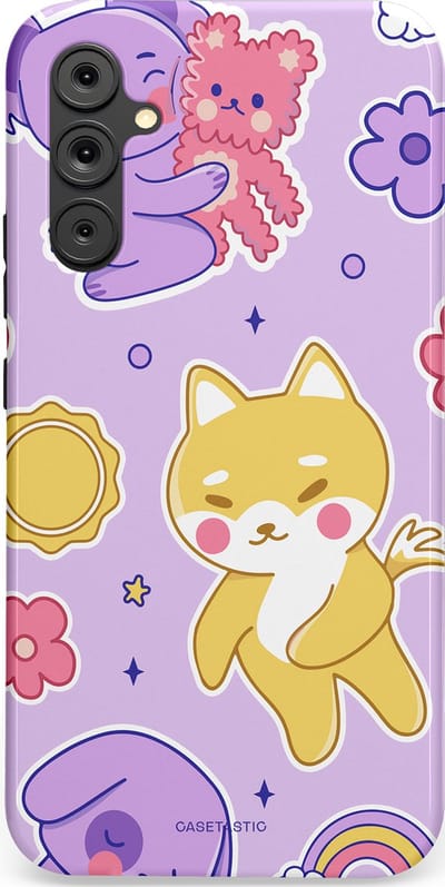 Casetastic hoesje geschikt voor Samsung Galaxy A34 (2023) 5G - Dubbellaagse bescherming - Knuffelvriendjes - Fashion Case - Lichtroze Lila Goud