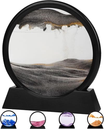 Diepe Zee Zandlandschap 3D Zandkunst - Beweeglijke Zandloper Decoratie voor Kantoor en Thuis, Uniek Cadeau voor Volwassenen en Kinderen (Zwart en Wit, 30 cm)