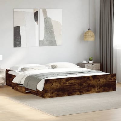vidaXL - Bedframe - met - lades - bewerkt - hout - gerookt - eikenkleurig - 200x200 - cm