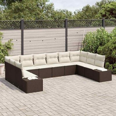 vidaXL - Tuinbank - Set - 10 - st - 9-Aantal - zitplaatsen - Bruin - en - Crème