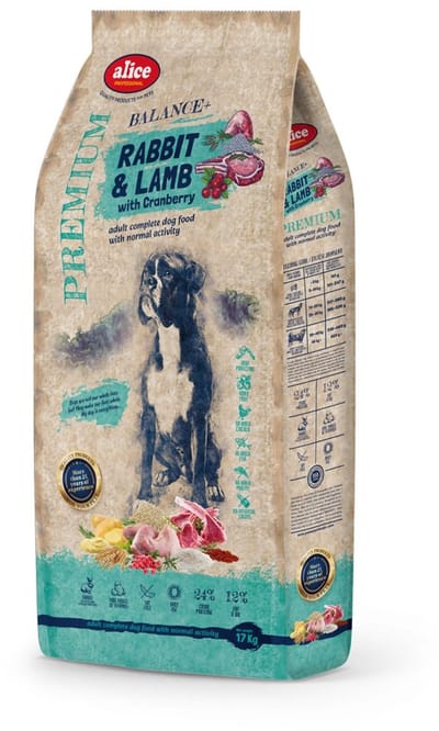 Alice - Rabbit & Lamb - Hondenbrokken – Hondenvoer zonder kip – Droogvoer met konijn, lam en cranberry – 17kg
