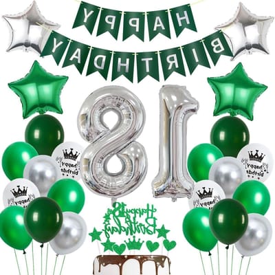 Feestelijke 18e Verjaardag Versiering met Groene en Zilveren Ballonnen voor Jongens en Meisjes - Perfecte Decoratie voor 18e Verjaardagsfeest en Feestelijke Gelegenheden