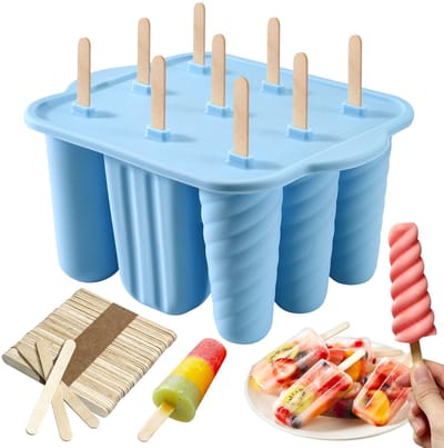 Dailygoods- Ijslollyvorm 9 holtes - Ijslolly mallen - Houten ijslollystokjes 50 stuks - Herbruikbare ijsvormen - BPA-vrij - Perfect voor DIY ijslollys