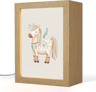 Nachtlampje 15x20 cm - Kinder lampje - Bohemian - Paard - Beige - Tafellamp kinderkamer - Slaapkamer lamp - Bedlamp kinderen - Kinderlampje stopcontact - Wandlamp babykamer - Nachtlampjes