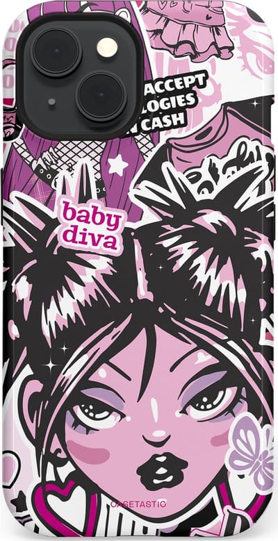 Casetastic hoesje geschikt voor Apple iPhone 15 - MagSafe - Dubbellaagse bescherming - Roze Y2K Pop Teen Girly Cash Diva Collage - Fashion Case - Grijs Donkergrijs Wit Lichtroze