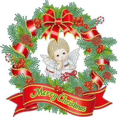 Diamond Painting Kerst sticker groot Kerstkrans 02 (22cm)