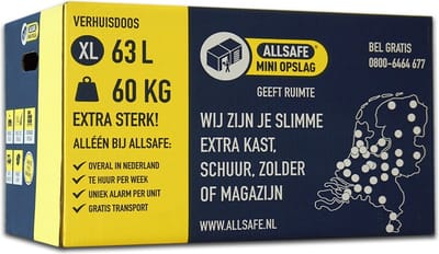 ALLSAFE Professionele verhuisdozen 40 stuks - XL verhuisdoos tot 60 kg - 63 liter - Autolock / Zelfsluitend - Extra groot en stevig
