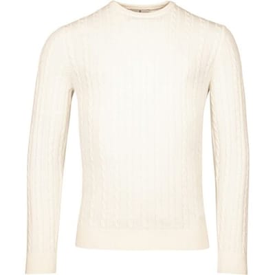 Thomas Maine Trui Wool Cashmere Crew Neck Cable Whole Garment Knit Off White / male
