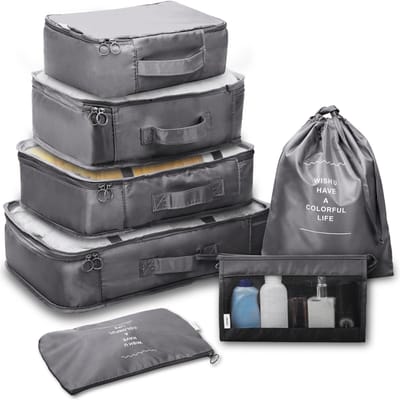 7PCS Packing Cubes Reisverpakkingszakken Bagage-organisatoren Mesh Zakken Toilettas Ondergoed Tas