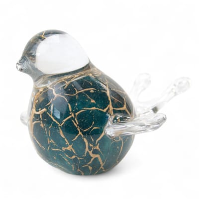 Loranto - Mini Urn Vogel met Vleugels - Groen/Bladgoud - Kleine urnen