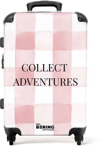 NoBoringSuitcases.com - Grote koffer - Warm geruit patroon met avontuurlijke quote - Kinderkoffer geschikt voor jongen en meisjes - Reiskoffer met 4 wielen - Trolley op wieltjes - Rolkoffer groot kinderen - 72 liter - Ruimbagage valies 20kg