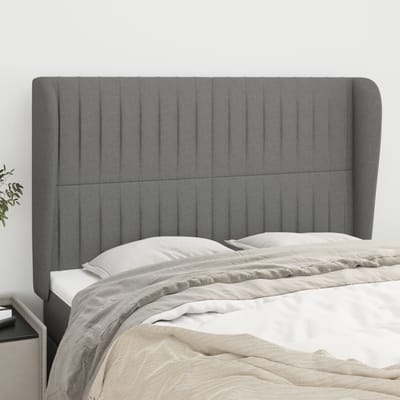 vidaXL - Hoofdbord - met - randen - 147x23x118/128 - cm - stof - donkergrijs