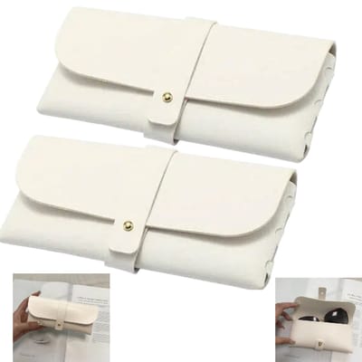 2 stuks - Zachte leren brillenkoker - Zonnebrillenkoker - Drukbestendige brillenkoker - Zonnebrillentasje met studs - Portemonneetje - Draagbaar - Wit - 16,8*7,6*2,8 cm - Unisex