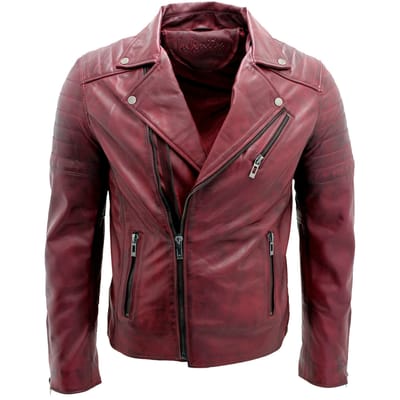 Slim-fit leren bikerjack in Brando-stijl met gekruiste rits