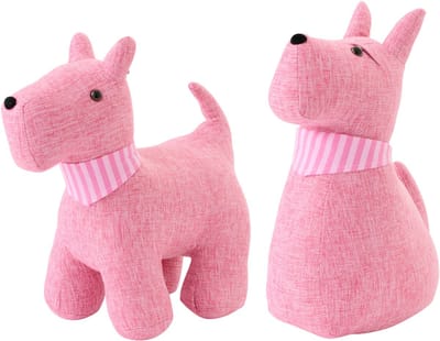 J-Line deurstopper Hond + Sjaal - polyester - roze - small - set van 2