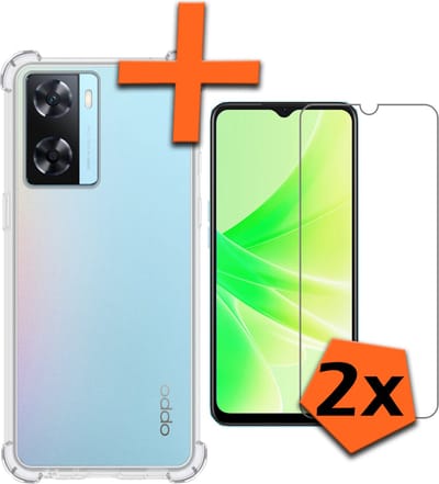 Hoes - Met Screenprotector - 2 Stuks - Geschikt voor OPPO A57s - Sterk & Shockproof - Siliconen Case - Back Cover - Telefoon Hoes - Shock Proof - Transparant