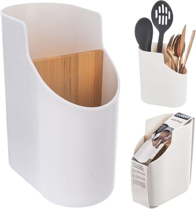 Keukengerei Houder Bamboe WHITELINE - Spatelpot - Organizer - Bestekbak - Bestekhouder Staand - Bestekbak - Bestek Afdruiprek - Afwasrek - Bestekstandaard