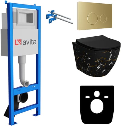 LAVITA® Inbouwreservoir Complete Toiletset LAV 101 - Inbouw WC Hangtoilet Wandcloset SOFI SLIM FIRE - Bedieningsplaat 200.4.5 Gouden - Voorwandelement voor toilet 40cm - Installatiesysteem
