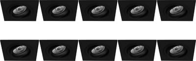Spot Armatuur 10 Pack - Proma Borny Pro - GU10 Inbouwspot - Vierkant - Zwart - Aluminium - Kantelbaar - 92mm