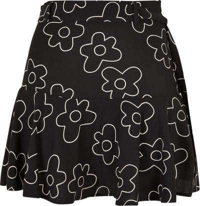 Urban Classics - Viscose flower Korte rok - S - Zwart/Wit