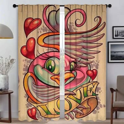 Moderne Woonkamer Gordijnen voor Camera New School Tattoo Verduisteringsgordijn Jaloezieën Home Interieur Gordijnen 2 Stuks Scheidingswand Kind W50xH70cmx2pcs-CL