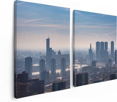 Artaza Canvas Schilderij Tweeluik Rotterdamse Skyline - 120x80 - Foto Op Canvas - Canvas Print