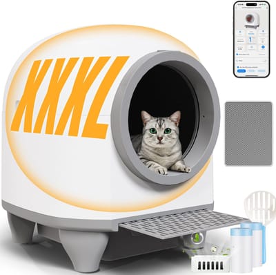Devoko Automatische Kattenbak XXXL- Zelfreinigende Kattenbak 90L- 7-voudige veiligheidsbescherming - Inclusief luchtverfrisser, vuilniszakken en voetkussentjes - Stille werking en nachtmodus - Geschikt voor huishoudens met meerdere katten