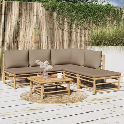 vidaXL - 6-delige - Loungeset - met - kussens - bamboe - taupe