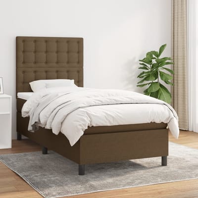 vidaXL - Boxspring - met - matras - stof - donkerbruin - 90x200 - cm