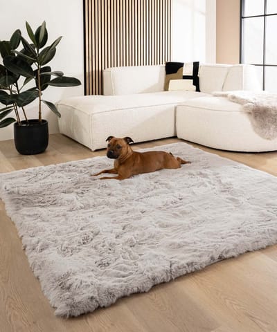 Fluffy vloerkleed vierkant - Comfy Deluxe lichtgrijs 130x130