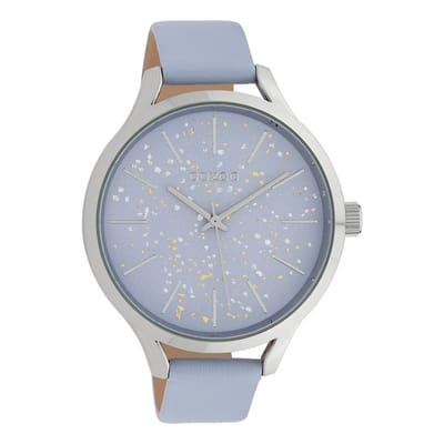 OOZOO Timepieces - Zilverkleurige horloge met lila leren band - C10089