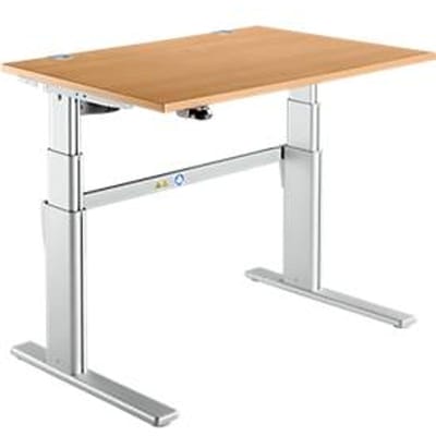 Comfortabele tafel, elektrisch in hoogte verstelbaar, rechthoekig, C-poot, B 1200 x D 800 x H 655-1305 mm, beuken/blank aluminium RAL 9006