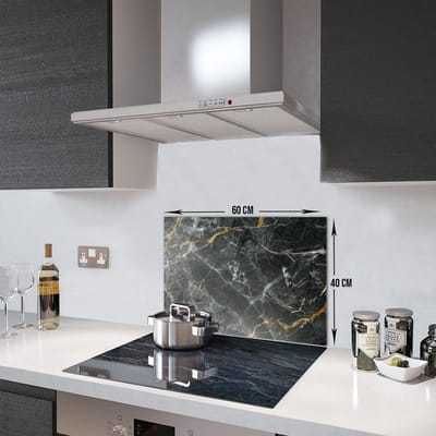 Zwart Marmer Met Bruine Strepen Tempered Glas Spatbescherming Voor Achter de Kookplaat 40cm x 60cm