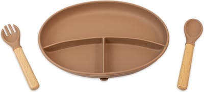 Faas 3-Delig Baby Servies - Siliconen - Peuter Bestek Set - Incl. Bord, Lepel, Vork - Zuignap - Karamel