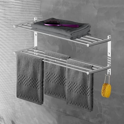 Verstelbare Handdoekrekken van RVS met Haken voor Badkamer, Keuken en Toilet - 2 Laags Ontwerp 43-78CM