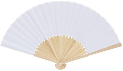 Bellatio Design Spaanse handwaaier - wit - bamboe/papier - 38 x 21 cm - spaanse waaier - festival waaier
