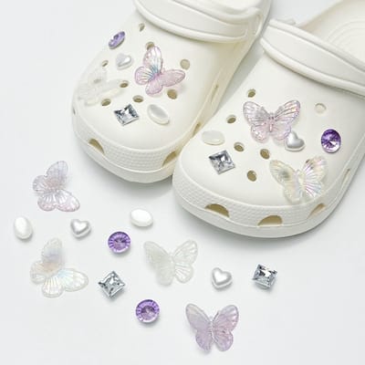 Schoenaccessoires-geschikt voor crocs charms- geschikt voor crocs pins- geschikt voor crocs Accessoires- geschikt voor Crocs Jibbitz-CJ-232 paarse diamant vlinder