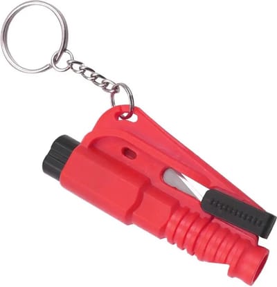 Noodhamer sleutelhanger | Veiligheidshamer | 3 in 1 | Rood | Auto hamer | Gordelsnijder | Autoruit breker | Noodfluit |