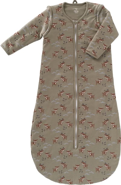 Fresk Slaapzak Baby Winter - 0-6M - 70 cm - Afritsbare Mouwen - Interlock met Lichte Voering - Biologisch Katoen - Zacht en Ademend - TOG 2.8 - Olijfgroen - Deer Olive