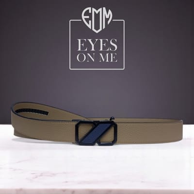 Beige Topgrain leren riem zonder gaatjes met automatische gesp voor heren (Model 8021-BL)