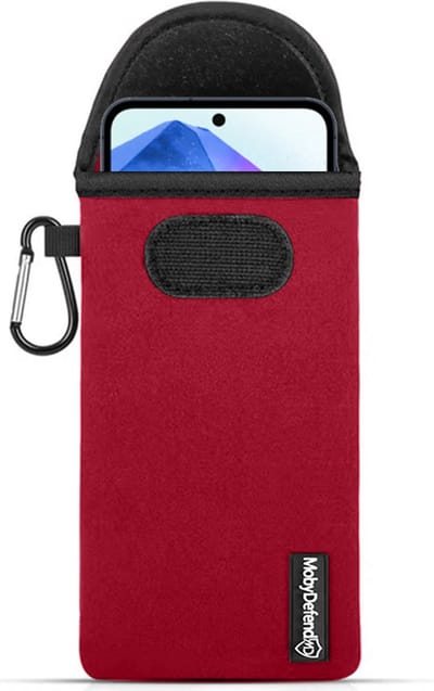 MobyDefend Hoesje - Geschikt voor Samsung Galaxy A55 - Neopreen Pouch Met Karabijnhaak - Insteek - Riemlus - Rood